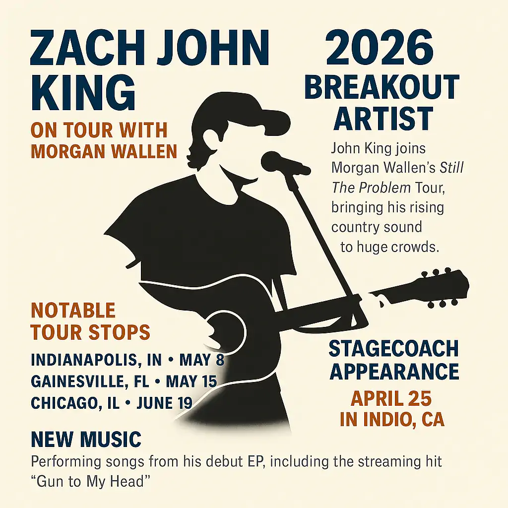 Inside Zach John King’s 2026 Surge with Morgan Wallen Tour 2 Zach John King infographics